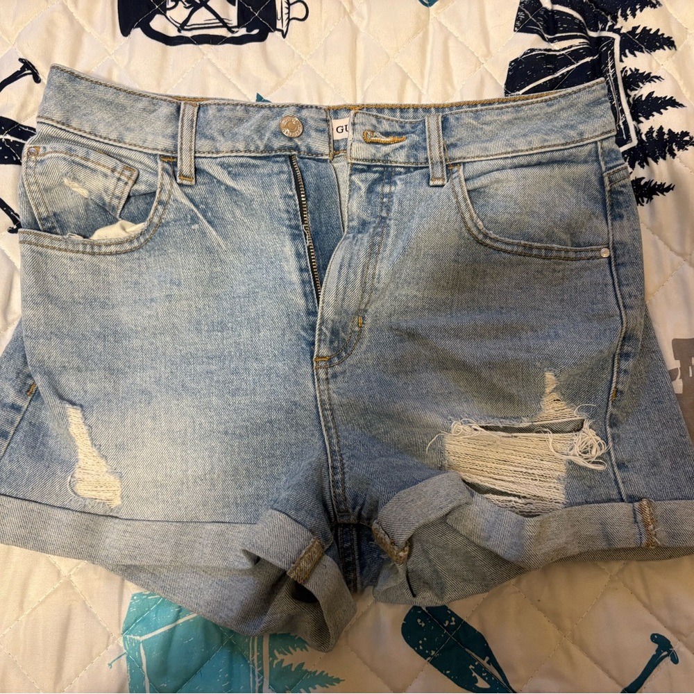 Guess Light Blue Distressed Jean Shorts